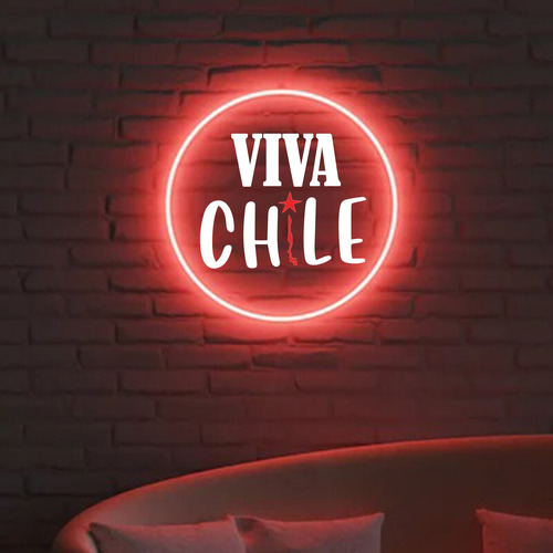 Letrero Led Neón Viva Chile Circular Luminoso Luz Roja