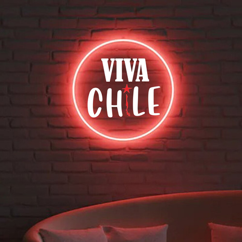 Letrero Led Neón Viva Chile  Circular Luminoso Luz Roja