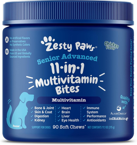 Zesty Paws Multifuncionales 11 En 1 Para Perro 90 Gomitas