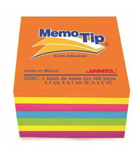 Notas Adhesivas Janel Memo Tip Mini Cubo 2x2 Neon C/400