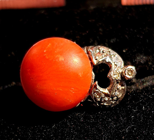 Antiguo Anillo Plata Paladio Con Diamantes Coral Talla 8 Coral 8 (Usado)