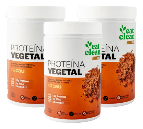 3x Proteína Vegetal Vegana Eat Clean Salted Caramel 600g