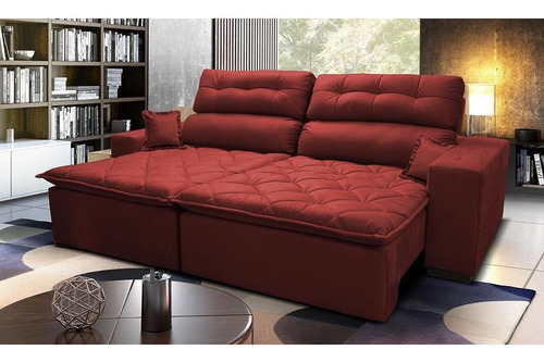 Sofá 2,02m Retrátil E Reclinável Cama Inbox Confort Vermelho Desenho do tecido Liso