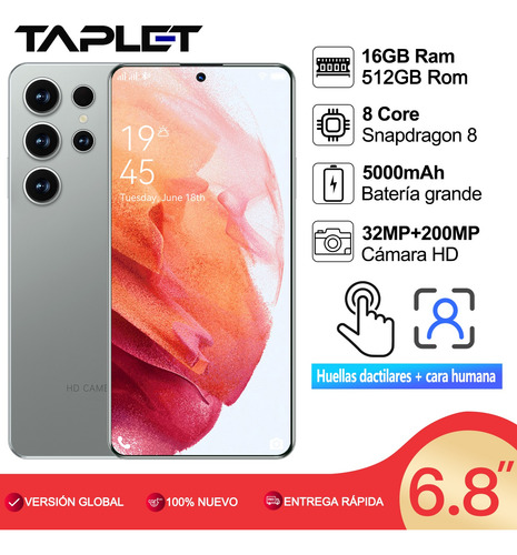 Dual Sim Android Taplet S25 Ultra Desbloquea 512gb/16gb Ram 2025 Ultimas Ofertas Soporta 5g Wifi Android 14 Batería De Larga Duración Smartphone Gris