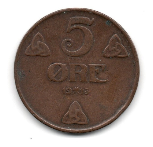 Noruega Moneda 5 Ore Año 1913 Km#368