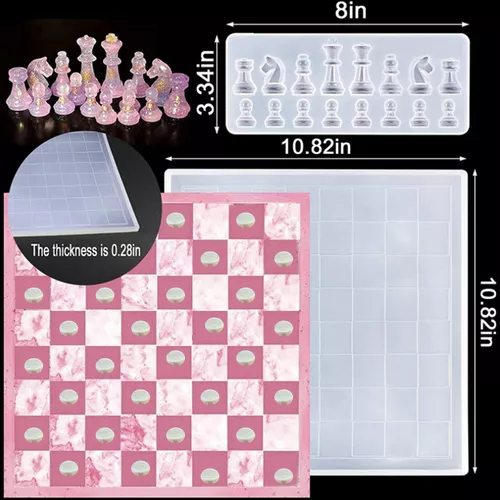 18 pçs placa de xadrez silicone resina molde conjunto com peças xadrez  damas moldes para festa