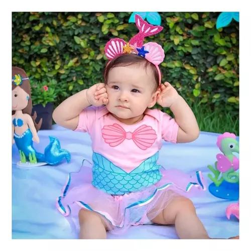 Body Sereia Bebê Menina Mesversário Roupa Festa Saia E Laço