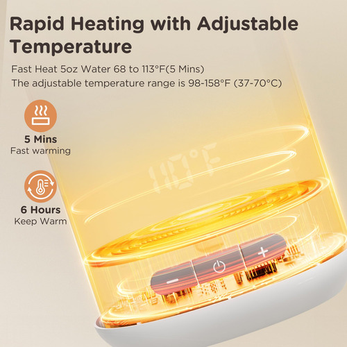 Aquecedor De Leite Portátil Hiyakoi Fast Heating 250ml 6 Hor