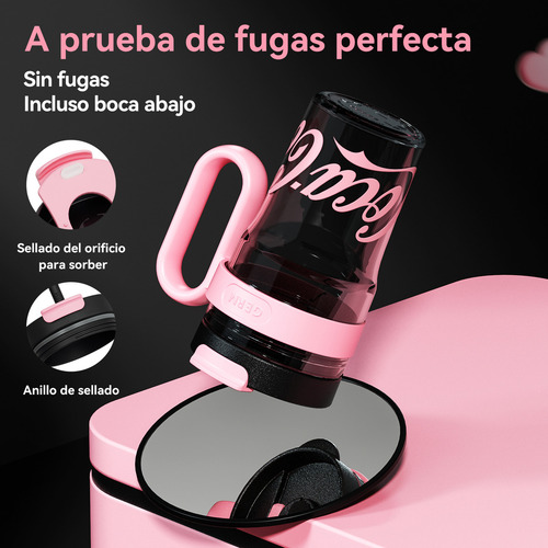 Cocacola Vaso De Plástico Transparente Con Tapa 800ml De Tritan Alimenticio Con Asa Y Popote Para Bebidas Frías Y Calientes Negro