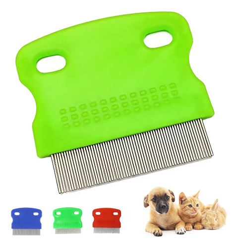 Cepillo Antipulgas Para Perros Y Gatos Peine Inoxidable Color Verde Lima