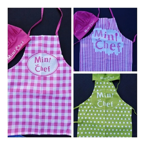 Imagen 2 de 2 de Mini Chef Delantal De Cocina+gorra De Chef Cocineritos Niños