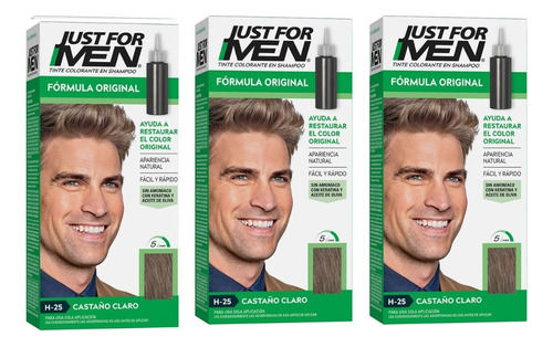 Pack X3 Just For Men Tintura Shampoo Castaño Claro