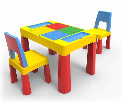 Mesa Infantil Y Sillas 2 En 1 Multicolor Placas Construcción