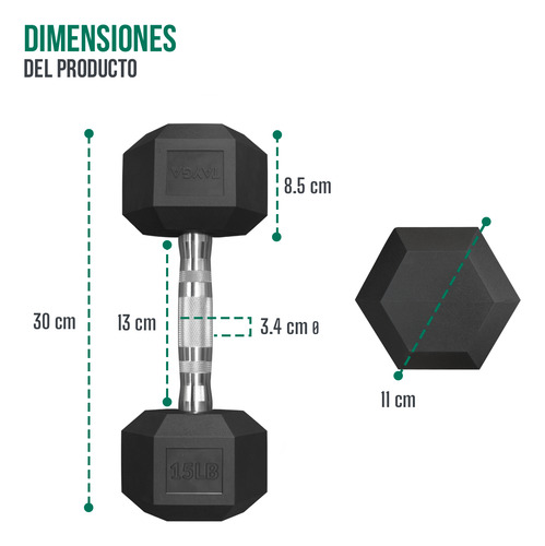 Set Mancuernas Hexagonales Par 10lb Y 15 Lb Pvc Tayga Negro