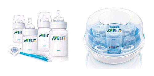 Set 4 Mamaderas Cepillo Chupete Avent + Esterilizador Micro