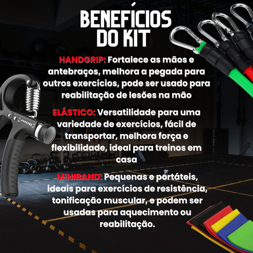 Kit 17 Itens Jcanova Store - Elasticos Extensor + 5 Mini Bands + Handgrip Treino Em Casa E Fisioterapia Faixa Elástica Pilates Store