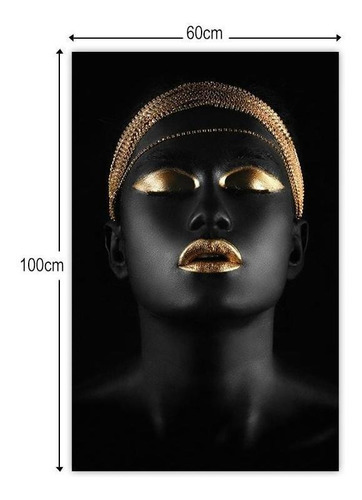 Quadro Tela Decorativa Mulher Negra Dourada Sala 100x60cm