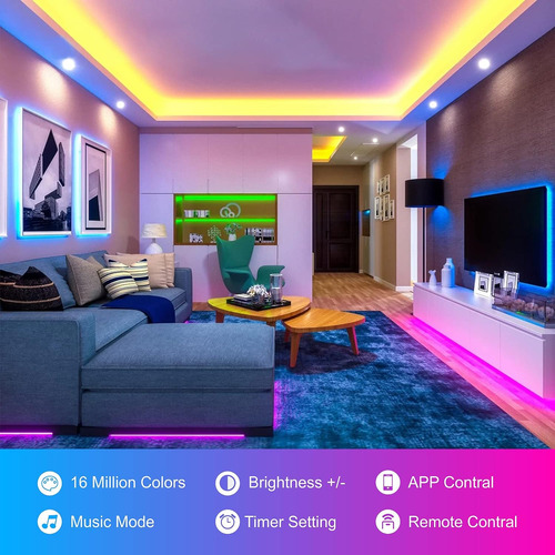 Luces Led De 32.8ft Dormitorio, Tira De Luces Rgb 5050 ...
