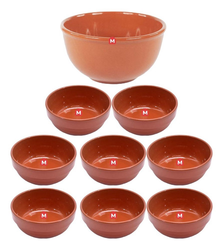 Set X Bowls 25 Cm + 8 Cazuelas Esmaltadas De Barro Bols 