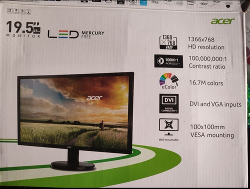 Monitor Led Acer E200q Bi De 19.5 Resolución 1600x900 Negro (Usado)