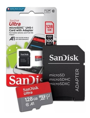 Imagen 2 de 3 de Tarjeta Memoria 128gb Clase 10 Sandisk Ultra C/adaptador Sd