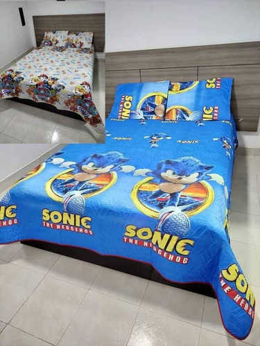 Colcha Infantil Sonic Doble Faz Cama Sencilla