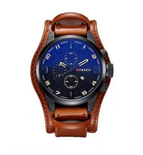 Relogio Curren 8225 Couro Bracelete Marron E Fundo Preto