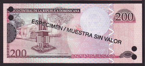 Bn8256 Rep. Dominicana 2007 200 Pesos Ouro Specimen Rara