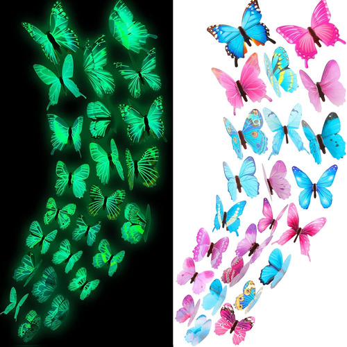 48 Pieces Butterfly Decal, Glow In The Dark 3d Butterfly ...