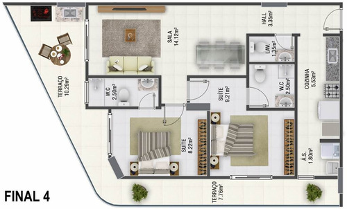 Imagem 6 de 12 de Apartamento, 2 Dorms Com 75.69 M² - Caiçara - Praia Grande - Ref.: Ra135 - Ra135