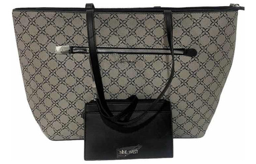 Bolsa Grande Nine West Negro Con Gris Y Beige