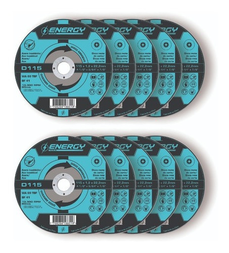 Discos Corte Metal 115 X 1.2mm Energy - 10 Unidades - 4 1/2 