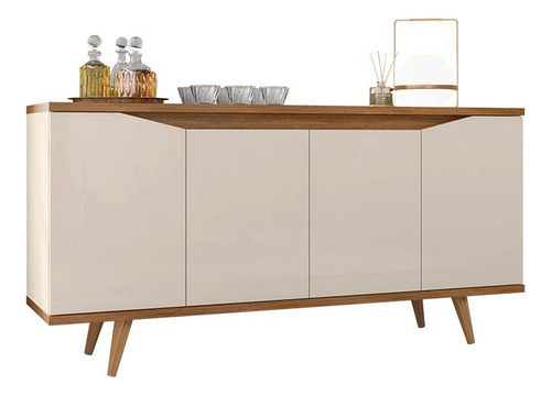 Balcão Buffet Grace 4 Portas Off White/Cedro Casa D