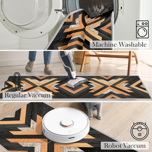 Alfombra Estilo Azteca Estilo Bohemio Negro De 2 X 6 Pies, A