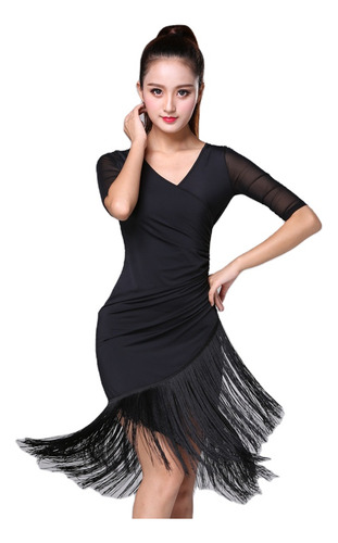 Vestido De Baile Latino Con Falda Con Borlas Para Mujer