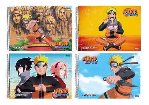 4 Cadernos Brochurão 96 Fls + Desenho + Cad Pequeno Naruto