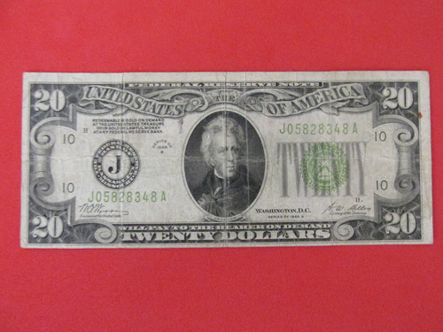 Antiguo Billete 20 Dolares Estados Unidos Año 1928 Escaso