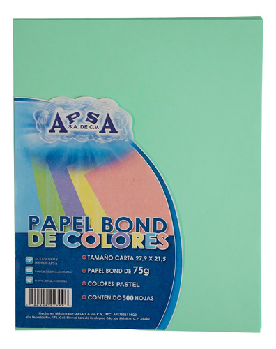 Hojas Carta Papel Bond Colores Pastel Surtidos 500pz Apsa