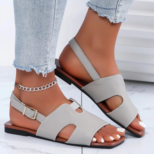 Sandalias Planas De Verano Con Punta Cuadrada De Color Liso