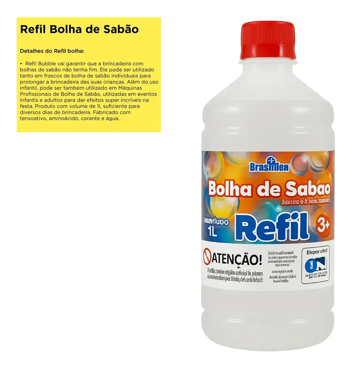 Refil Liquido Para Bolhas De Sabao 1 Litro Brasilflex