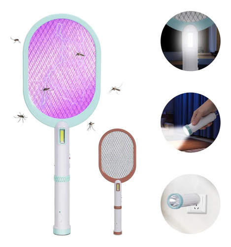 Raqueta Eléctrica Mosquitos Cm-top Recargables Raqueta Mata Moscas Con Linterna Para Interiores Y Exteriores Mv15 Azul