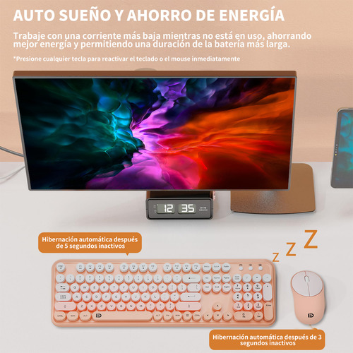 Kit Teclado Y Mouse Inalambrico Español Usb For Laptop Pc Teclado Naranja