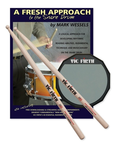 Pack Educación Inicial Vic Firth Fasp Libro Palillo Pad Cuo Color Gris