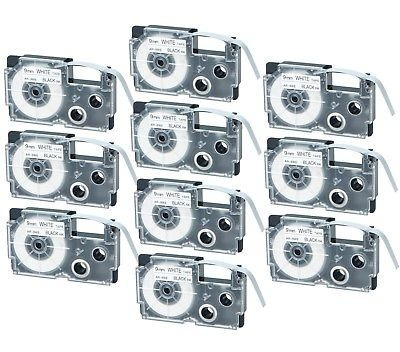 Imagen 1 de 4 de 10pk Compatible Casio Xr-9we Negro Sobre Cinta De Marca Blan