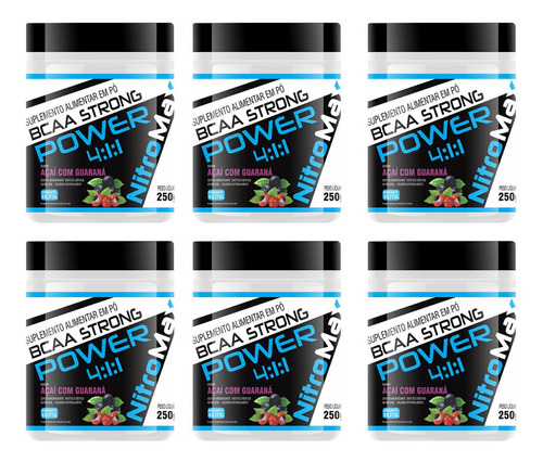 6x Bcaa Strong Powder 4:1:1 Pote 250g - Nitromax - Promoção