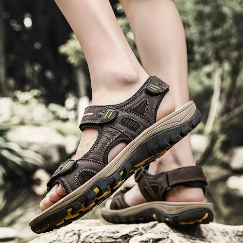 Sandalias De Playa De Cuero Cómodas A La Moda Para Hombre [u