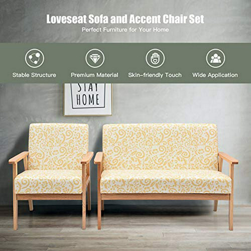 Set De Sillón Y Silla De Madera Con Estampado, Estilo Mid-ce