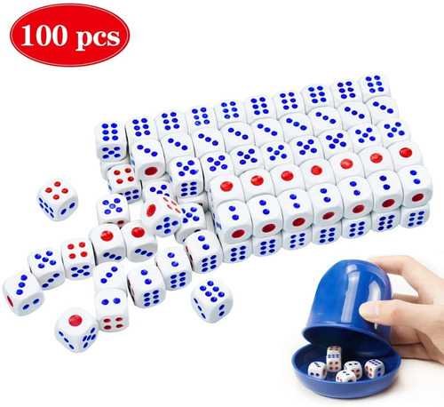 Juego Set 100 Dados Blancos 13mm Esquina Redonda , 6 Caras