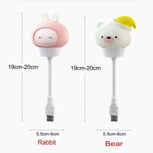 Lámpara Led Espantacuco Usb Con Control Remoto Oso Y Conejo 