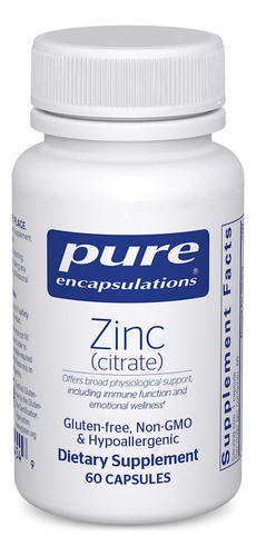 Citrato De Zinc 30 Mg Con 60 Cápsulas Pure Encapsulations